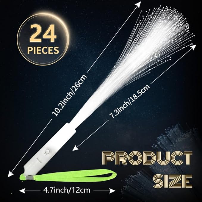 SHQDD 24 PCS White LED Fiber Optic Wands, Wedding & Party Supplies, Glow & Flashing Wands for Glow Party, Bar DJ, Halloween & New Year