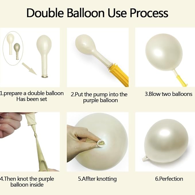 Pearl Balloon Arch - Double Stuffed Pearl Gold Balloon Garland Kit Beige Cream Balloons Different Sizes 12/10/5in With Clear Bobo Balloons For Birthday Wedding Bridal Baby Shower Baptism Party Decor