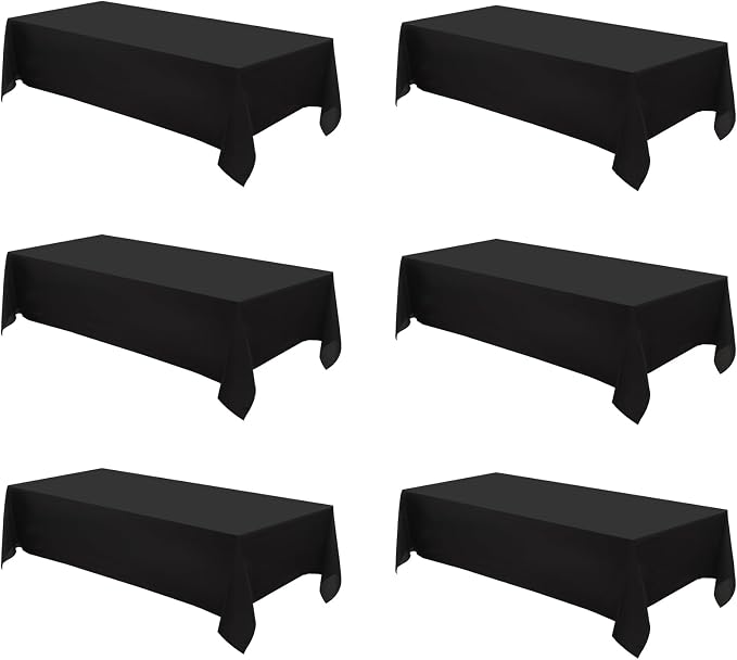 Rectangle Tablecloths 90x132 Inch 6 Pack Black Tablecloth for 6ft Washable Decorative Linen Polyester Table Cloths for 8ft Dining Table Banquets Buffet Parties and Wedding