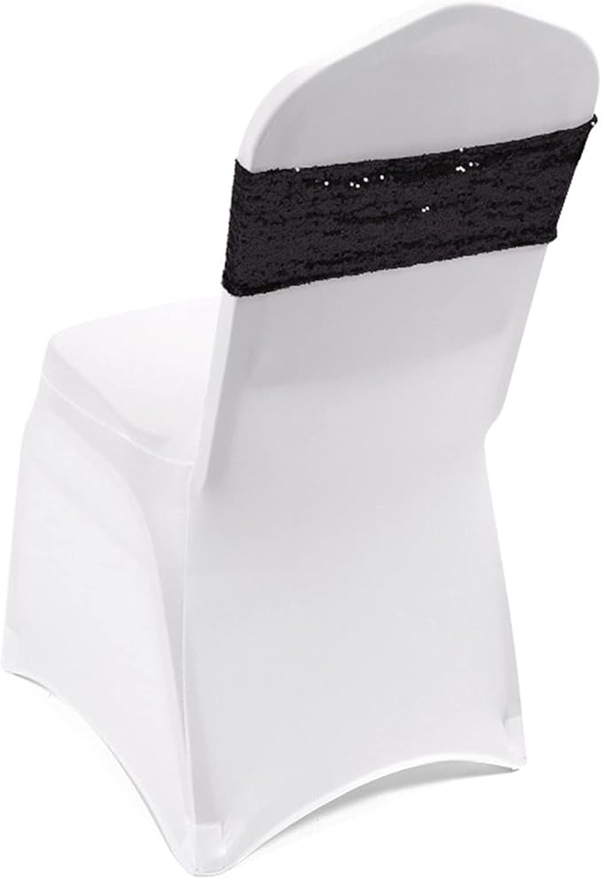 Pack of 50 Stretch Sequin Chair Sashes Chair Bands One-Sided Sequins Decor for Hotel Wedding Reception Events Party Chair Cover Decoration (Black)