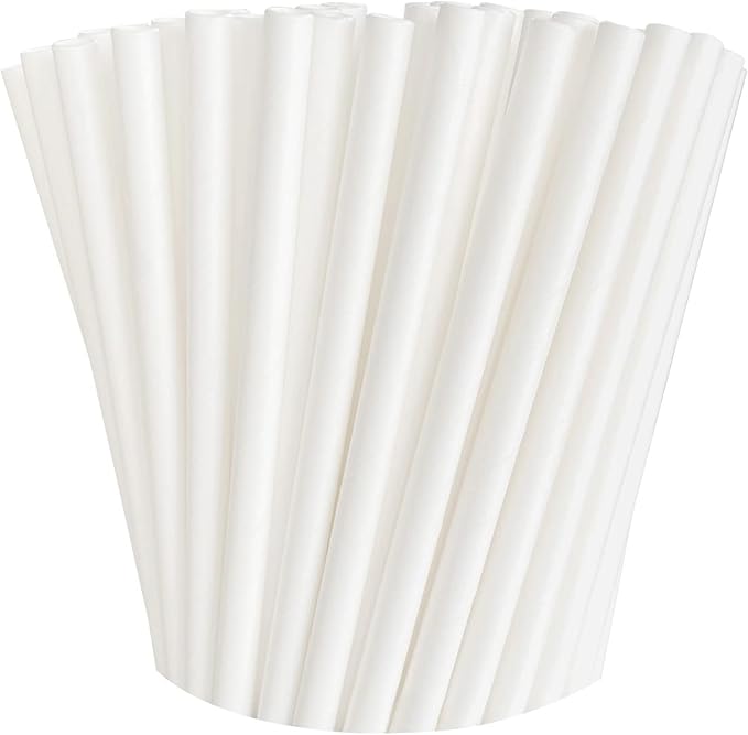 100 Pack Paper Straws White Biodegradable co-Friendly Drinking Bulk for Party Supplies, Bridal/Baby Shower, Birthday, Mixed Drinks, Weddings, Restaurant, Food Service, Drink Stirrer
