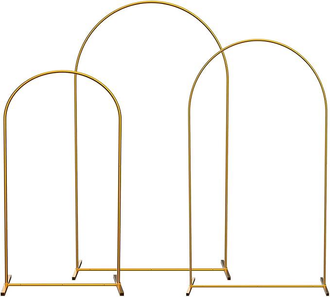 LANGXUN Gold Metal Arch Backdrop Stand Set, 7.2ft / 6.6ft / 6ft Balloon Arch Frame for Wedding Birthday Party Baby Shower Graduation Anniversary Decoration (6ft / 6.6ft / 7.2ft 3 pcs per Set)