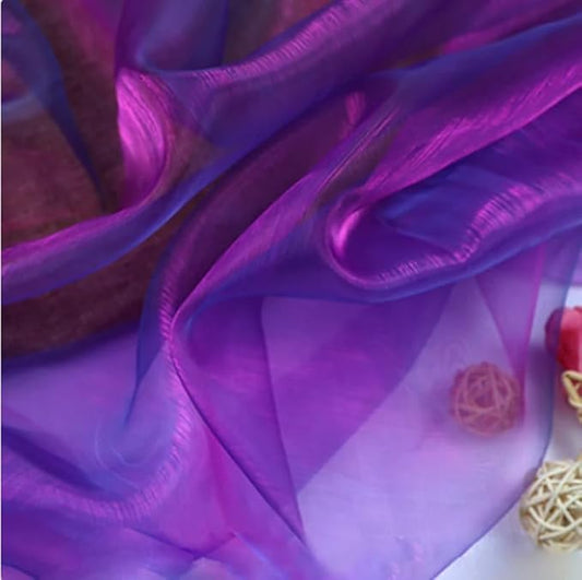 YYCRAFT Two Tone Sheer Organza Fabric by The Yard for Curtain Weddings Decor 10 Yards, Iridescent Purple