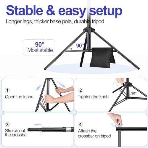 EMART 10x10FT Backdrop Stand, Photo Video Studio Adjustable&Lockable Heavy Duty Background Support System Kit with 12 Backdrop Clamps, 2 Sandbag and Carry Bag for Photography, Parties, Wedding, Video