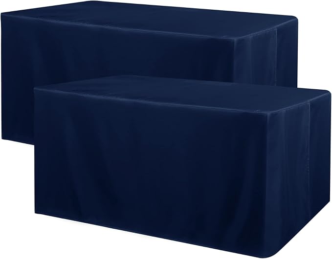 Obstal 2 Pack Table Clothes for 8 Foot Rectangle Tables - Water Resistant Washable Fabric Polyester Rectangle Table Cover Protector for Wedding, Banquet and Trade Shows, 96L x 30W Inches, Navy
