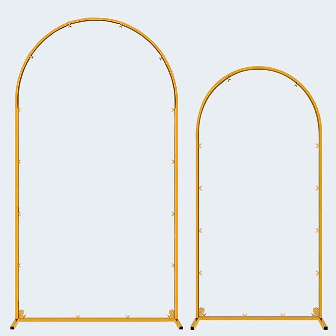 Hemmotop Gold Metal Arch Backdrop Stand Set of 2, 7.2ft and 6ft | Pieces are Labeled for Easy Assembly, Ground Stakes for Stable Base, Versatile for Wedding, Bridal Shower, Party Decoration