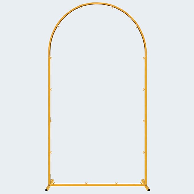 Hemmotop Arch Backdrop Stand Gold 7.2 FT | Metal, Stable with Ground Stakes, for Flowers, Balloons, Garden Decor, Ideal for Weddding, Baby Shower, Birthday Party Photo
