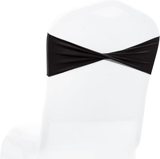 MDS Pack of 250 Spandex Chair Sashes Bows Elastic Stretch Dining Chair Bands Ties Without Slider Buckle Universal fits for Wedding Baby Shower Birthday Party Banquet Event Decoration - Black