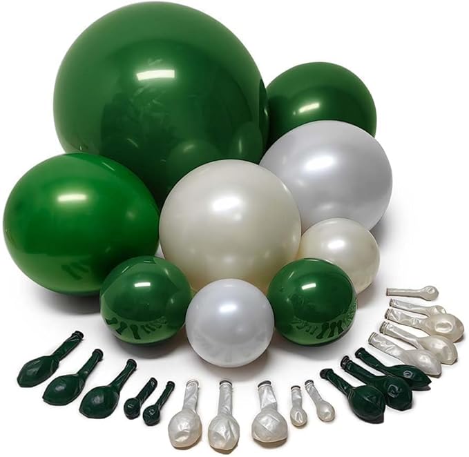 Green White Balloon Garland Double Stuffed Latex Emerald Green Sand White Cream Grey Pearl Balloon Arch Different Sizes for Christmas Wild One Wedding Baby Shower Birthday Jungle Party Decor