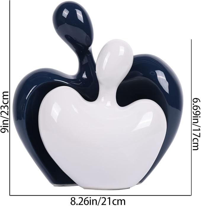 Ceramic Love Statue, Couple Hug Sculpture, Blue and White Home Decor, Modern Home Decor, Love Symbol Statue on Living Room Shelf, Set of 2