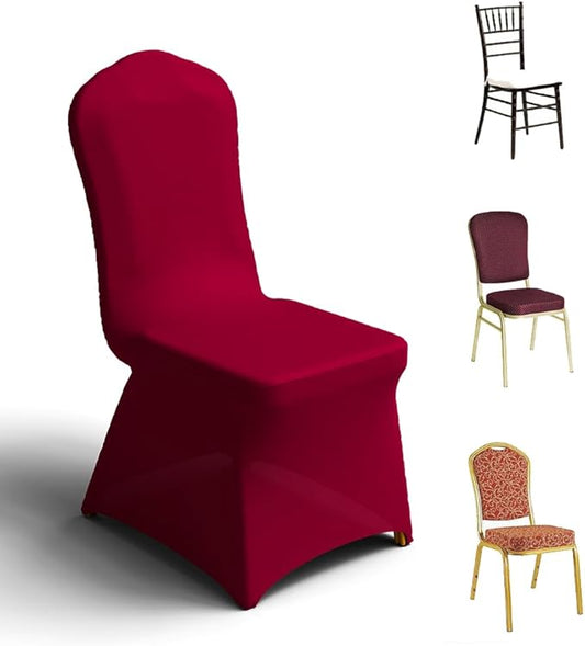 Trlyc 30 Pcs Spandex Chair Covers for Dining Chairs Stretch Polyester Dining Chairs Slipcovers for Wedding Party Decor Banquet Flat-Front Chair Cover (Burgundy)