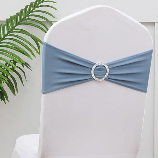 50pcs Dusty Blue Chair Sashes for Wedding Ceremony, Elastic Chair Bands Bows for Party Banquet Theme Hotel Restaurant Event Decorations, 50 Pieces, Dusty Blue
