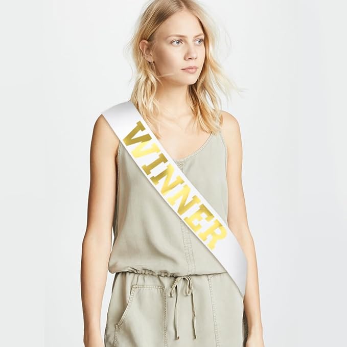 6 pcs Winner Satin Sash Party Accessory, White And Gold Winner Satin Sashes Celebrate In Style At Parties, Contests, Sporting Events And Competitions, 1st Place Award Sash Grand Prize Ribbon Winner Victory Ribbon Deluxe Recognition Ribbons for Classroo...