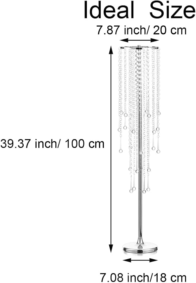 Tall Vases Wedding Centerpieces for Tables - 39.4" Silver Flower Vase with Chandelier Crystal, Centerpiece Table Decorations, Metal Flower Stand for Wedding, Party, Events, Home Decoration, 2 Pcs