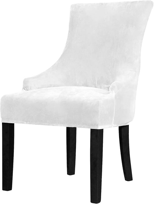 Lellen Velvet Stretch Wingback Chair Cover Slipcover - Reusable Protector Cover for Dining Room Banquet Home Decor etc Machine Washable Hand Washable (White, 1PC)