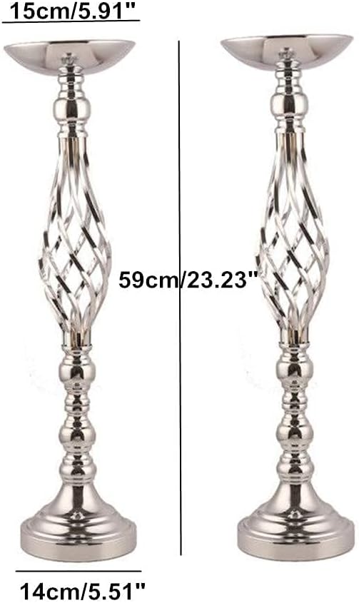 Silver Wedding Vases for Table Centerpieces - 2pcs of Twist Candleholder Stands, Elegant Floral Arrangement Vases, Metal Centerpieces for Reception Table Wedding Road-Leading Home Decor