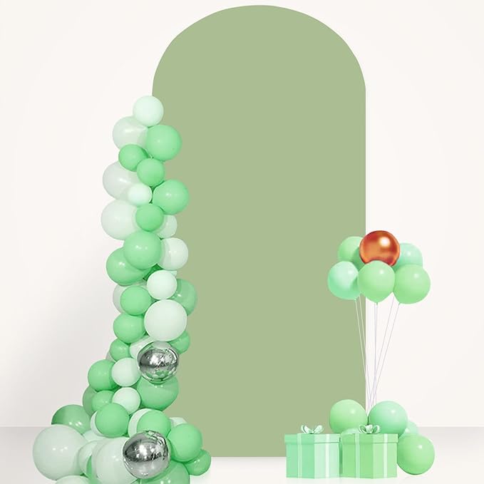 FANPROMS Wedding Arch Cover 2.6x6FT Sage Green Spandex Arch Cover Backdrop Fabric for Birthday Balloon Party Decor Chiara Arch Backdrop Stand Cover Round Top Garland Arch Covering for Baby Shower