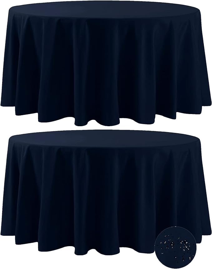 Fokitut 2 Pack Waterproof Round Tablecloth, 120 Inch, Stain Resistant and Wrinkle Polyester Table Cloth, Fabric Table Cover for Kitchen Dining, Wedding, Party, Holiday Dinner-Navy