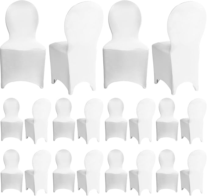 Moukeren 20 Pcs Wedding Chair Covers Spandex Folding Chair Covers Stretch Universal Polyester Fitted Seat Slipcovers for Wedding, Banquet, Celebration, Holidays, Dining Room, Living Room (White)