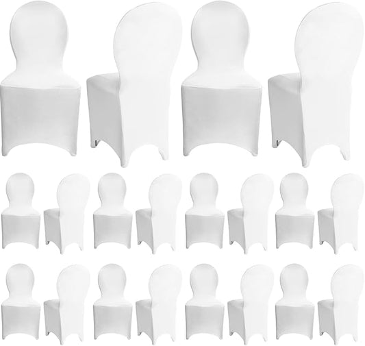 Moukeren 20 Pcs Wedding Chair Covers Spandex Folding Chair Covers Stretch Universal Polyester Fitted Seat Slipcovers for Wedding, Banquet, Celebration, Holidays, Dining Room, Living Room (White)