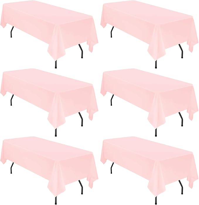 YMHPRIDE 6 Pack Pink Polyester Tablecloths, 60 x 102 inch, Rectangular, Wrinkle Resistant, for 6FT Tables, Parties, Weddings, Banquets, Indoor/Outdoor Use