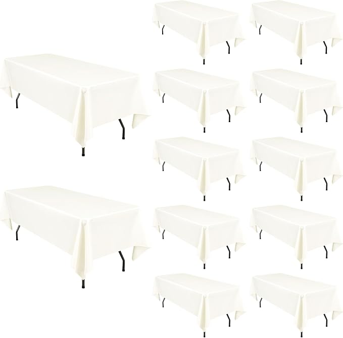 Pesonlook 12 Pack Ivory Polyester Tablecloth-60 x 102 Inch Ivory Rectangle Tablecloth for 6 Ft Rectangle Tables,Washable Fabric Table Cover for Wedding/Buffet Party/Dining Table/Events