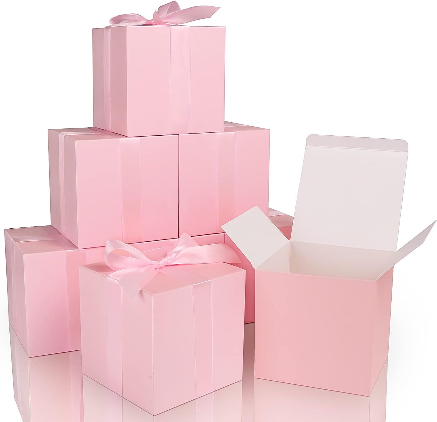COTOPHER Small Gift Boxes 25 Pack 5x5x5 inches Pink Gift Boxes with Lids for Gifts, Crafting, Wedding Party Favor, Cupcake Boxes, Candy, Bridesmaids Proposal Box with Ribbons and Stickers