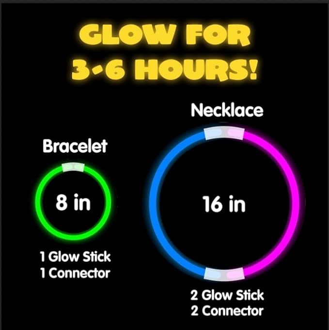 JOYIN 800 Pcs 8" Glow sticks Bulk Party Favors Pack, Neon Glow in the Dark Party Supplies, Light Up Necklaces and Bracelets with Connectors, Easter, Football, Birthday Decorations