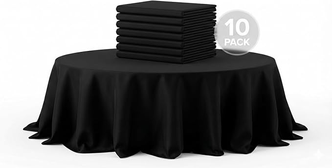 10 Pack Black Round Tablecloths 120 Inch - Stain Resistant Wrinkle Polyester Fabric Washable Table Cloth Cover for Kitchen Dining, Wedding, Reception Banquet, Birthday Party, Buffet Restaurant