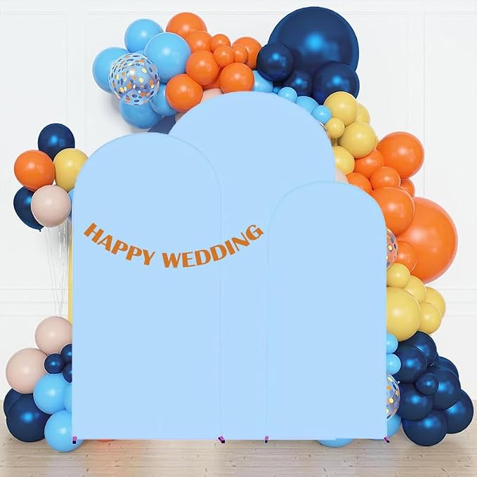 HAINARverS Set of 3 Wedding Arch Cover 6FT,6.6FT,7.2FT Spandex Fitted Stretchy Arch Stand Covers,2 Sided Round Top Chiara Backdrop Cover for Birthday Party Banquet Arch Decoration(Baby Blue)