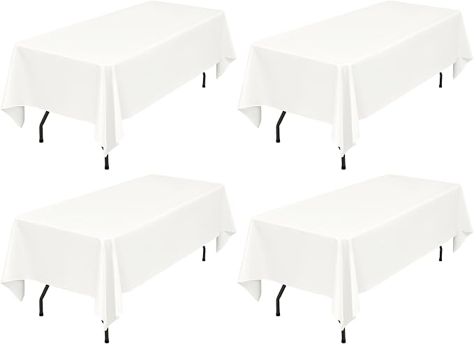 Showgeous 4 Pack Ivory Tablecloths for 8 Foot Rectangle Tables 60 x 126 Inch, 8ft Rectangular Washable Polyester Table Cover for Wedding Party Banquet