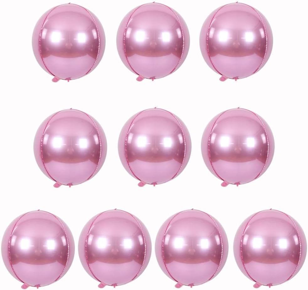 10 pcs Light Pink 4D balloon, 10 inch Foil Mylar Sphere Balloon for Birthday Party,Wedding,Valentine's Day, Christmas,Baby Shower Decoration Supplies
