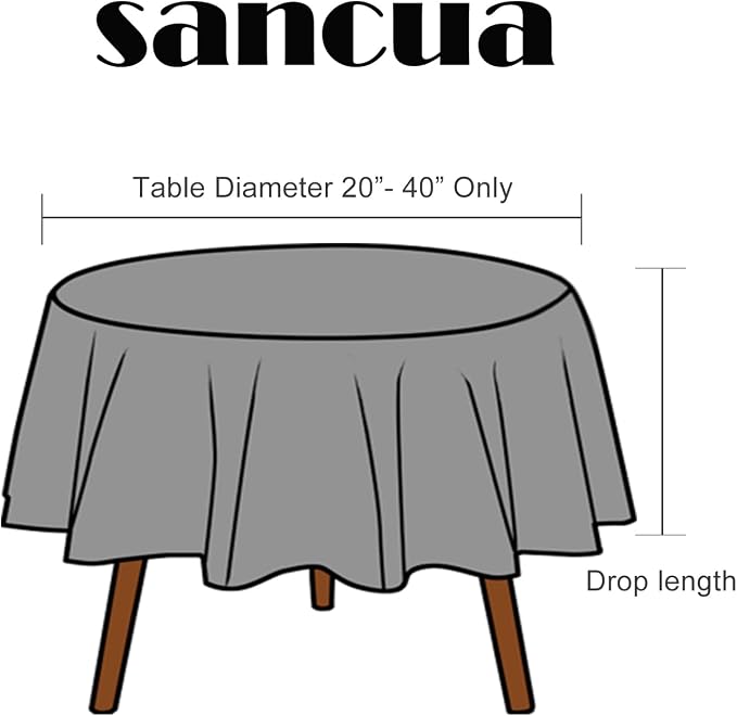 sancua Round Tablecloth 60 Inch Diameter for 20-48 Inch Tables, Water Resistant Spill Proof Washable Polyester Table Cloth Decorative Fabric Table Cover for Dining, Buffet Parties and Camping, Black