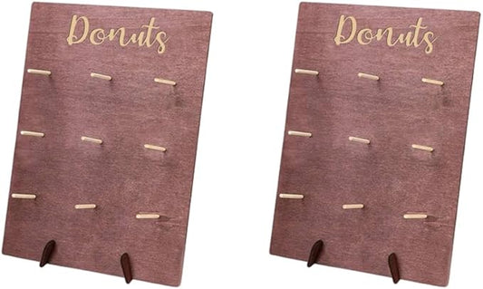 2 Pcs Wood Donut Wall Display Stand Reusable Rustic Doughnut Board Holder Donut Party Supplies for Wedding Birthday Festival Table Decor,Brown