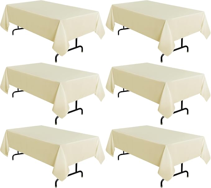 sancua 6 Pack Beige Tablecloth 60 x 102 Inch, Rectangle Table Cloth for 6 Feet Tables - Stain and Wrinkle Resistant Washable Polyester Table Cover for Dining Tables, Buffet Parties and Camping