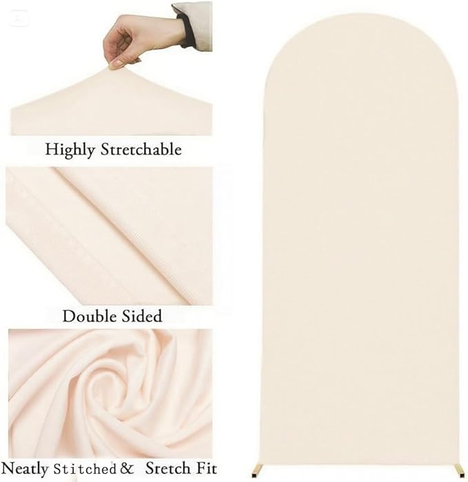 7.2FT Beige Wedding Arch Cover, Spandex Arch Backdrop Cover for Wedding Birthday Party Celebration Decor