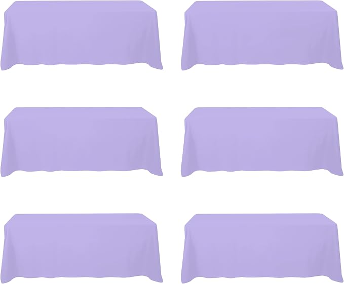 BRILLMAX 6 Pack Lavender Tablecloths 90 x 156 Inch for 8ft Rectangle Tables - 150 GSM Polyester Fabric, Floor Length Drop, Water, Stain & Wrinkle Resistant Cloth Cover for Wedding Reception Banquet