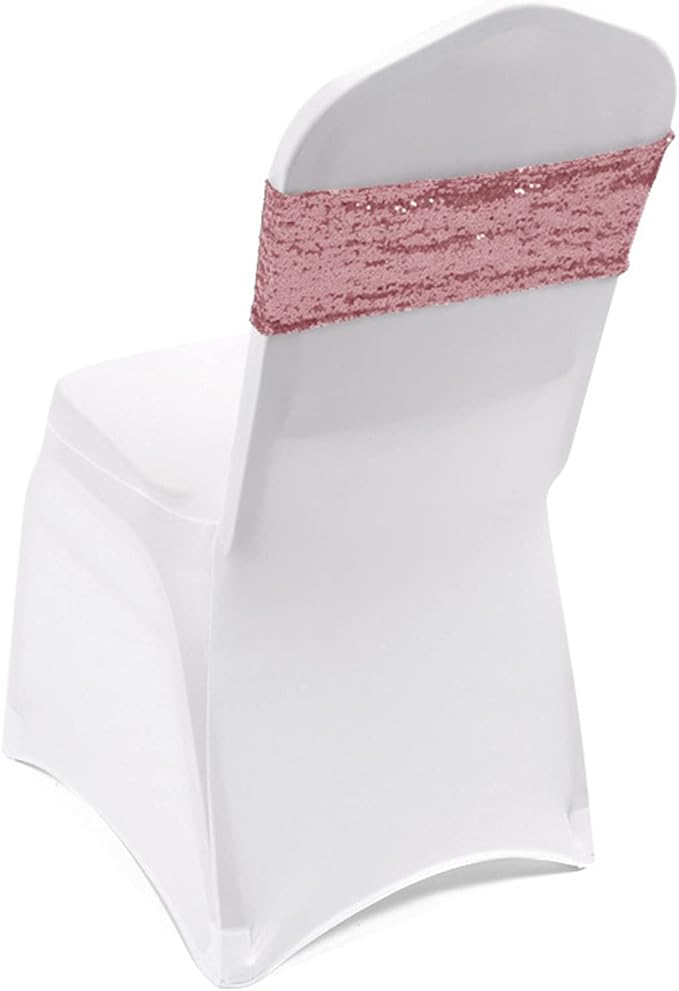 Pack of 25 Stretch Sequin Chair Sashes Chair Bands One-Sided Sequins Decor for Hotel Wedding Reception Events Party Chair Cover Decoration (Rose Gold)