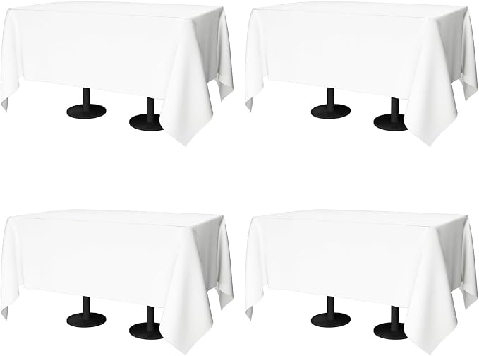 70x120 Table Cloth - 4 Pack Rectangular White Washable Stain and Wrinkle Resistant Polyester Table Cover for Dining Tables, Various Parties and Camping (White)