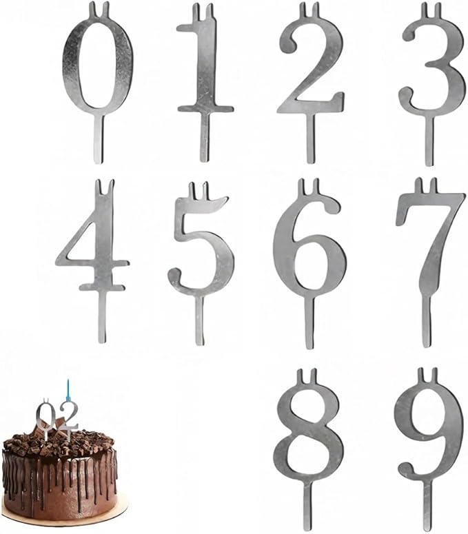 Reusable Number Birthday Candle Holder Set, Digital Birthday Cake Candle Holders Set, Silver Cake Topper Decorations, Adjustable Candles Stand, Party Cakes Accessories(1set)