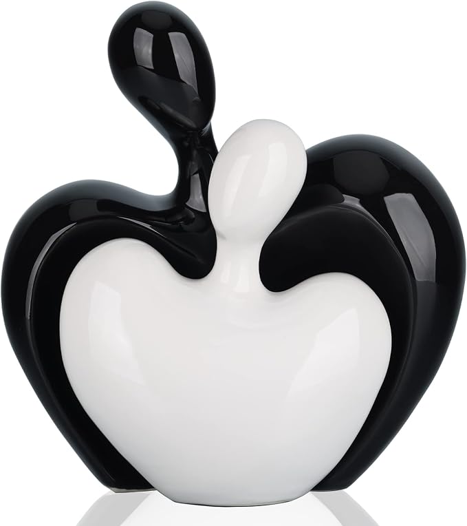 Ceramic Love Statue, Male and Female Couple embracing Sculpture, Black and White Home Decor, Wedding for Parents, Love Sign Figurines on The Shelf in The Living Room 2-Piece Set