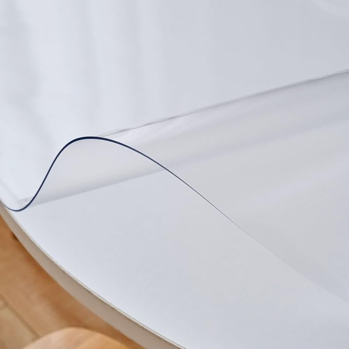 46 Inch Round Frosted Table Cover Protector, Frosted Round Table Protector for Dining Room Table, 1.5mm Thick Waterproof Round Plastic Vinyl Pad
