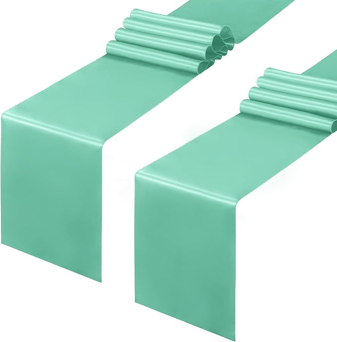 Horbaunal 2 Pack Aqua Satin Table Runner 12 x 108 Inch, Smooth Table Runners for Wedding Banquets Birthday Party