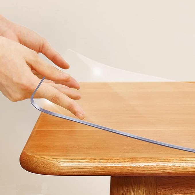 Thick 18x48 Inches Clear Table Cover Protector PVC Crystal Desk Pad Mat Heat Resistant Rectangular Plastic Tablecloths Table Pad for Office Computer Writing Desk Topper Wipeable Wood Furniture
