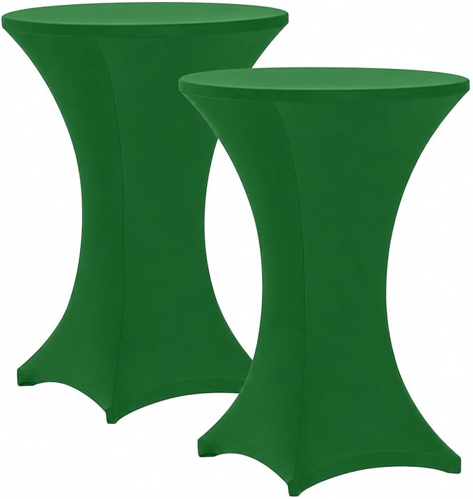 Cocktail Table Covers - 2 Pack 32x43 Inch Table Cloth - Green Fitted Stretch Spandex Round High Top Tablecloth for Party, Bar, Birthday, Pub, Banquet