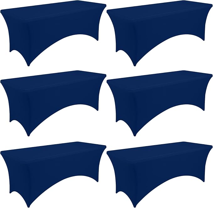 Moosfor Spandex Elastic Fitted 5FT Rectangle Tablecloth 6 Pack, Stretch Washable Reusable Table Cover for Outdoor Picnic, Dining, Wedding, Banquet & Party Events (Navy, 60Lx30Wx30H Inch)