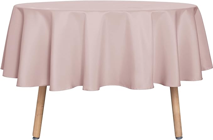 sancua Round Tablecloth - 80 Inch - Water Resistant Spill Proof Washable Polyester Table Cloth Decorative Fabric Table Cover for Dining Tables, Buffet Parties and Camping, Blush
