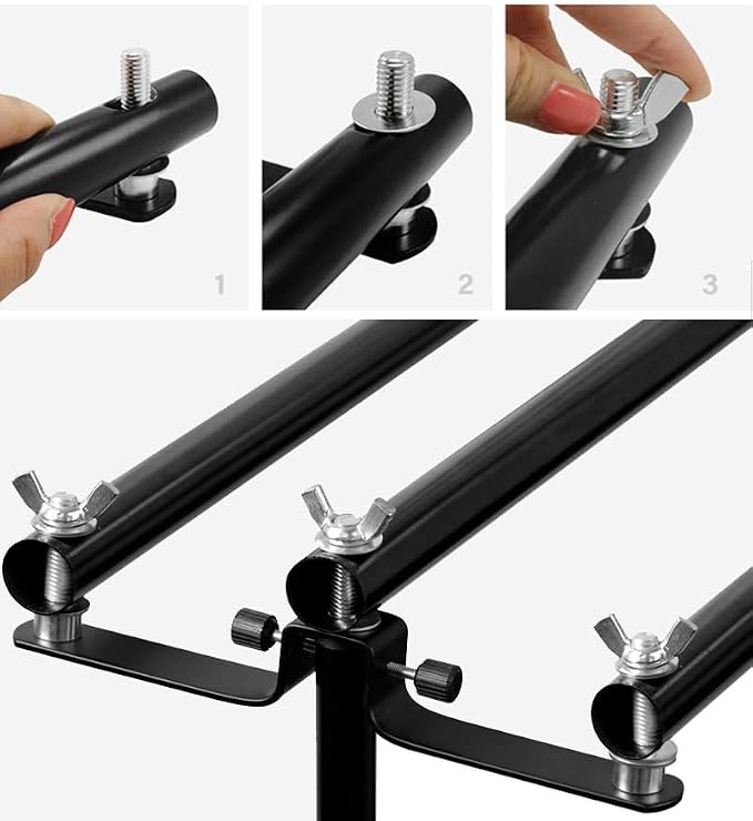 10ft/3M Background Folding Crossbar, Photography Lighting Muslin Backdrop Support Crossbar, 1 x 3m Crossbar, 2 x Mount,3 x Clip