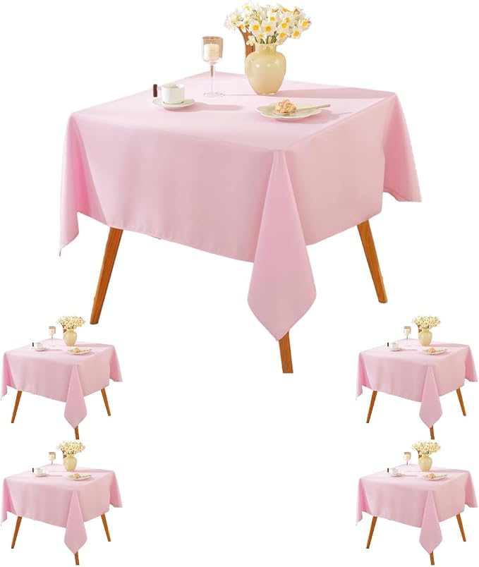 5 Pack Square Tablecloth 70 x 70 Inch Pink Tablecloth, Polyester Fabric Washable Table Cloth for Home, Party, Wedding or Restaurant Use.