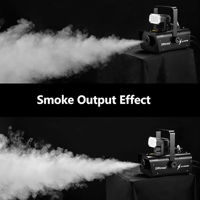 Fog Machine 1000W with Strobe Light, Wireless Remote, Perfect for Halloween, Parties, Concerts, and Events